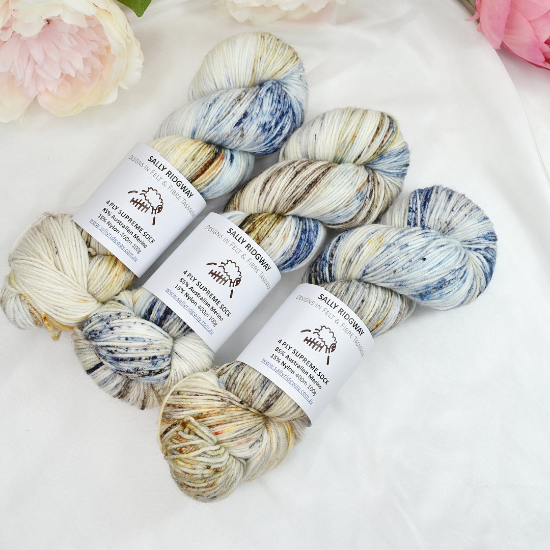 4 ply Supreme Sock Yarn Hand Dyed Beach Pebble| Sock Yarn | Sally Ridgway | Shop Wool, Felt and Fibre Online