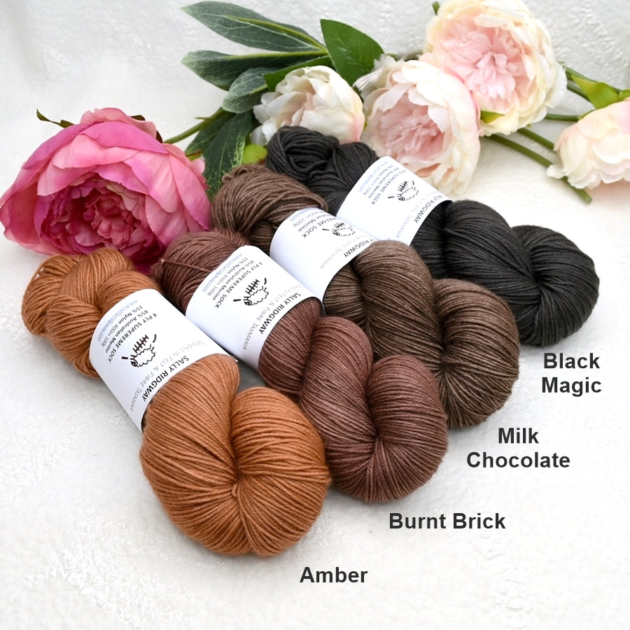 4 ply Supreme Sock Yarn Hand Dyed Milk Chocolate| Sock Yarn | Sally Ridgway | Shop Wool, Felt and Fibre Online