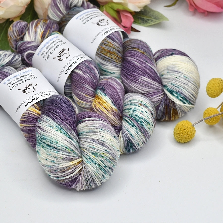 4 ply Supreme Sock Yarn Hand Dyed Lavender Road-Sock Yarn-2-Sally Ridgway Designs in Felt & Fibre