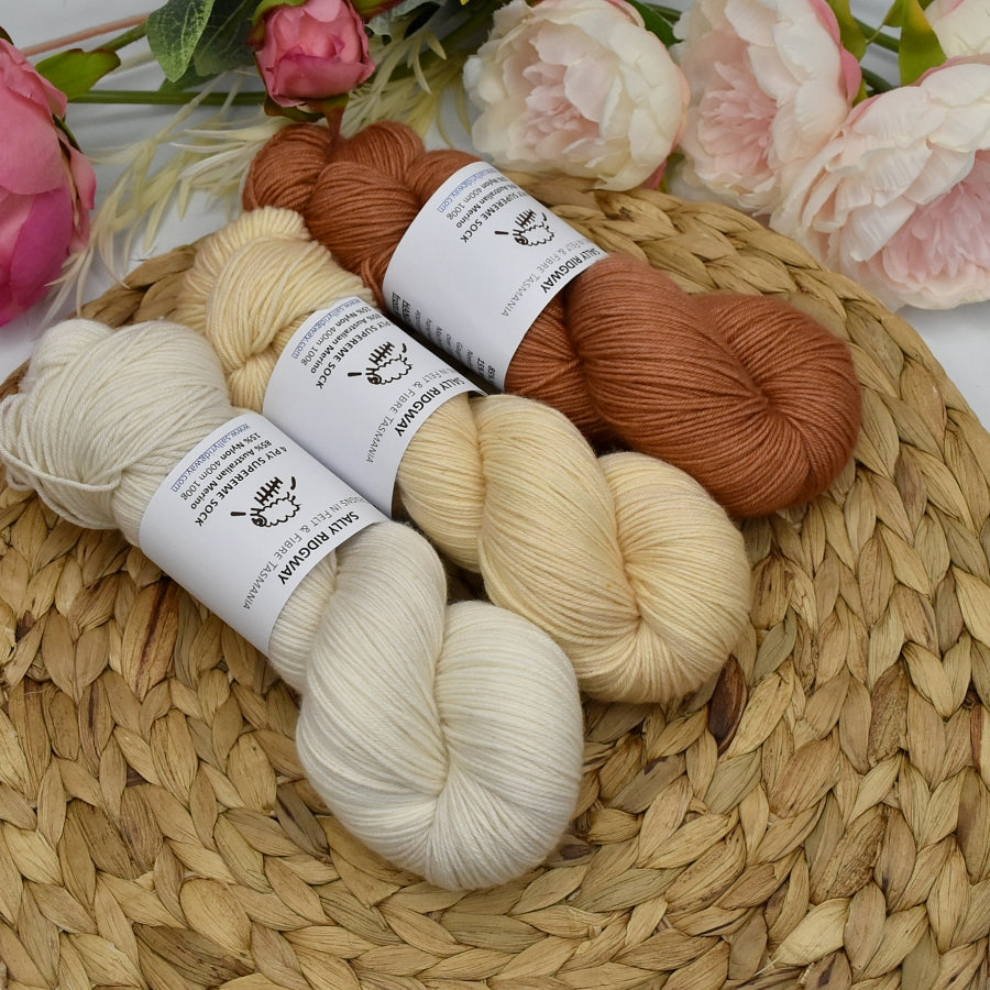 4 ply Supreme Sock Yarn Hand Dyed Vanilla| Sock Yarn | Sally Ridgway | Shop Wool, Felt and Fibre Online