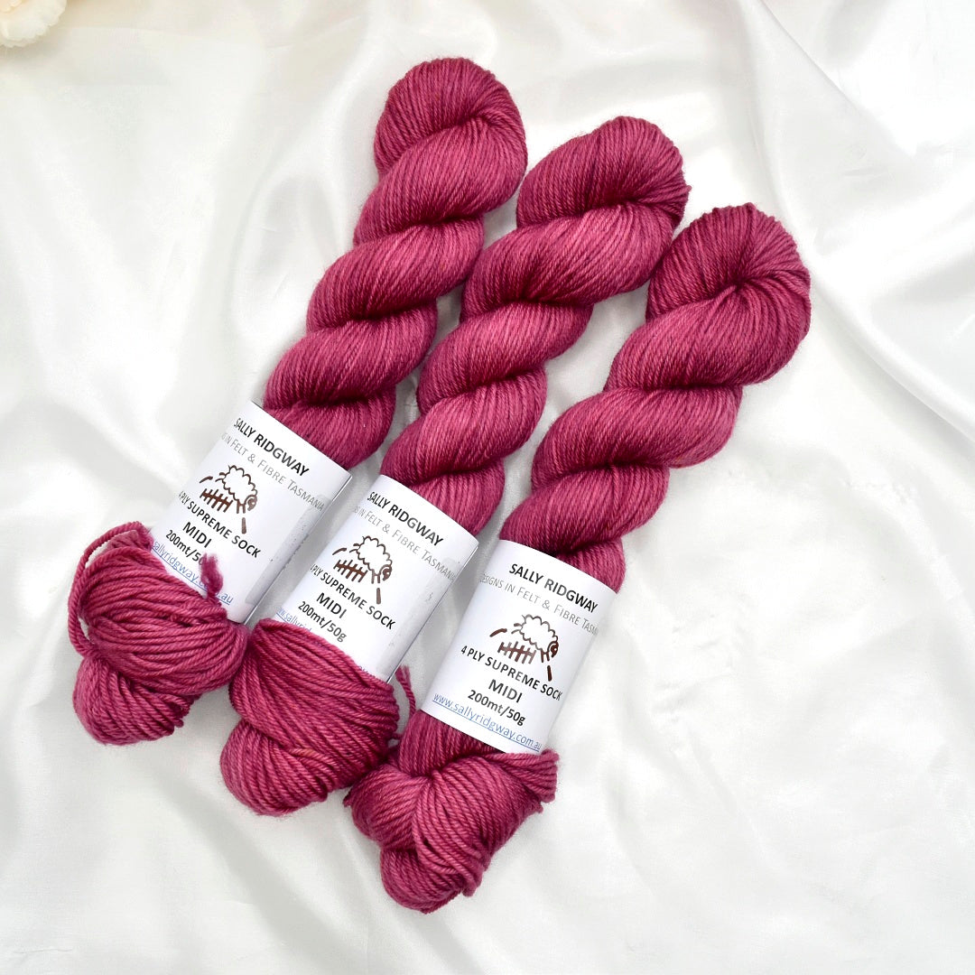 Claret 50g Midi Half Skein| 4 Ply Midi Skeins | Sally Ridgway | Shop Wool, Felt and Fibre Online