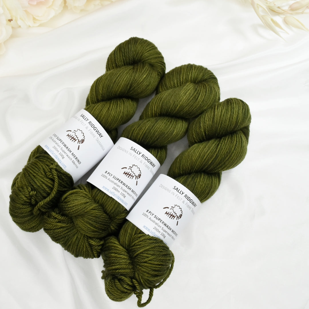 Lichen Leaves on 8 Ply Superwash 100% Merino Yarn| 8 Ply Superwash Merino Yarn | Sally Ridgway | Shop Wool, Felt and Fibre Online