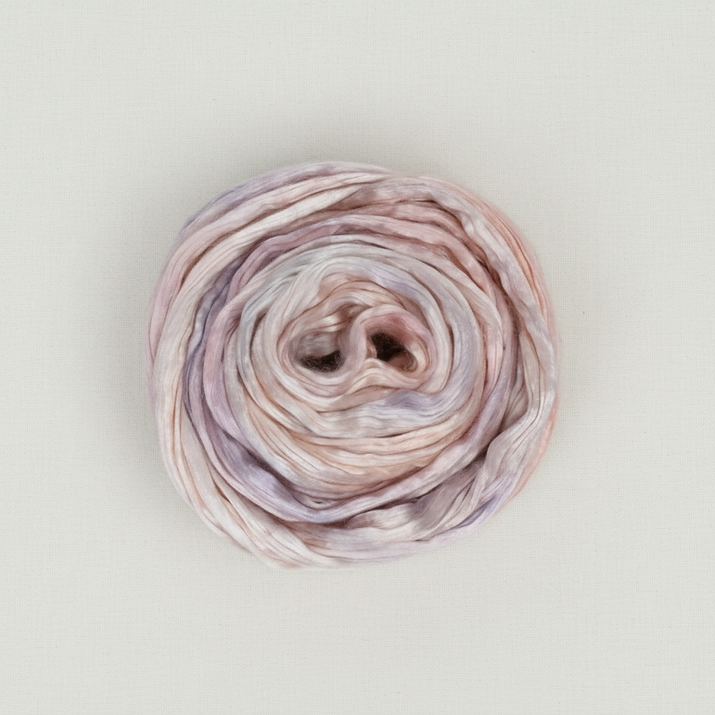 Mulberry Silk Roving Hand Dyed Pink Champagne