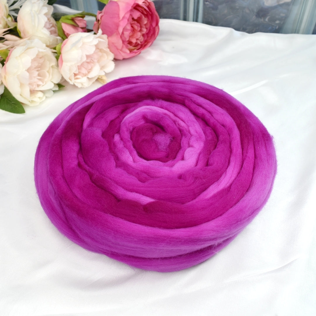 Tasmanian Merino Wool Combed Top in Wild Raspberry-Merino Wool Tops-2-100 Grams-Sally Ridgway Designs in Felt & Fibre