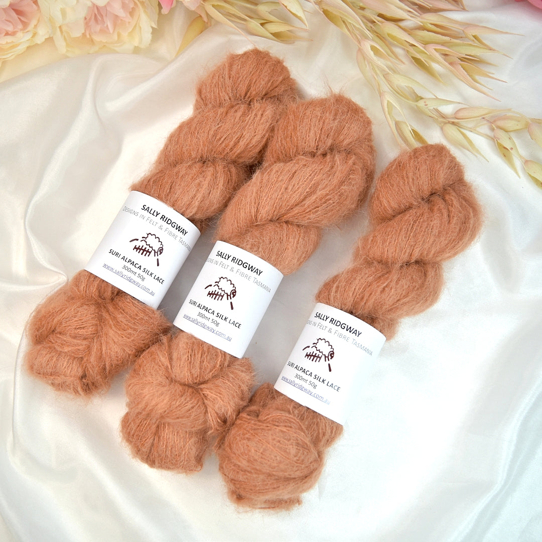 Amber Brushed Suri Alpaca Silk Lace Hand Dyed| Suri Silk Lace | Sally Ridgway | Shop Wool, Felt and Fibre Online