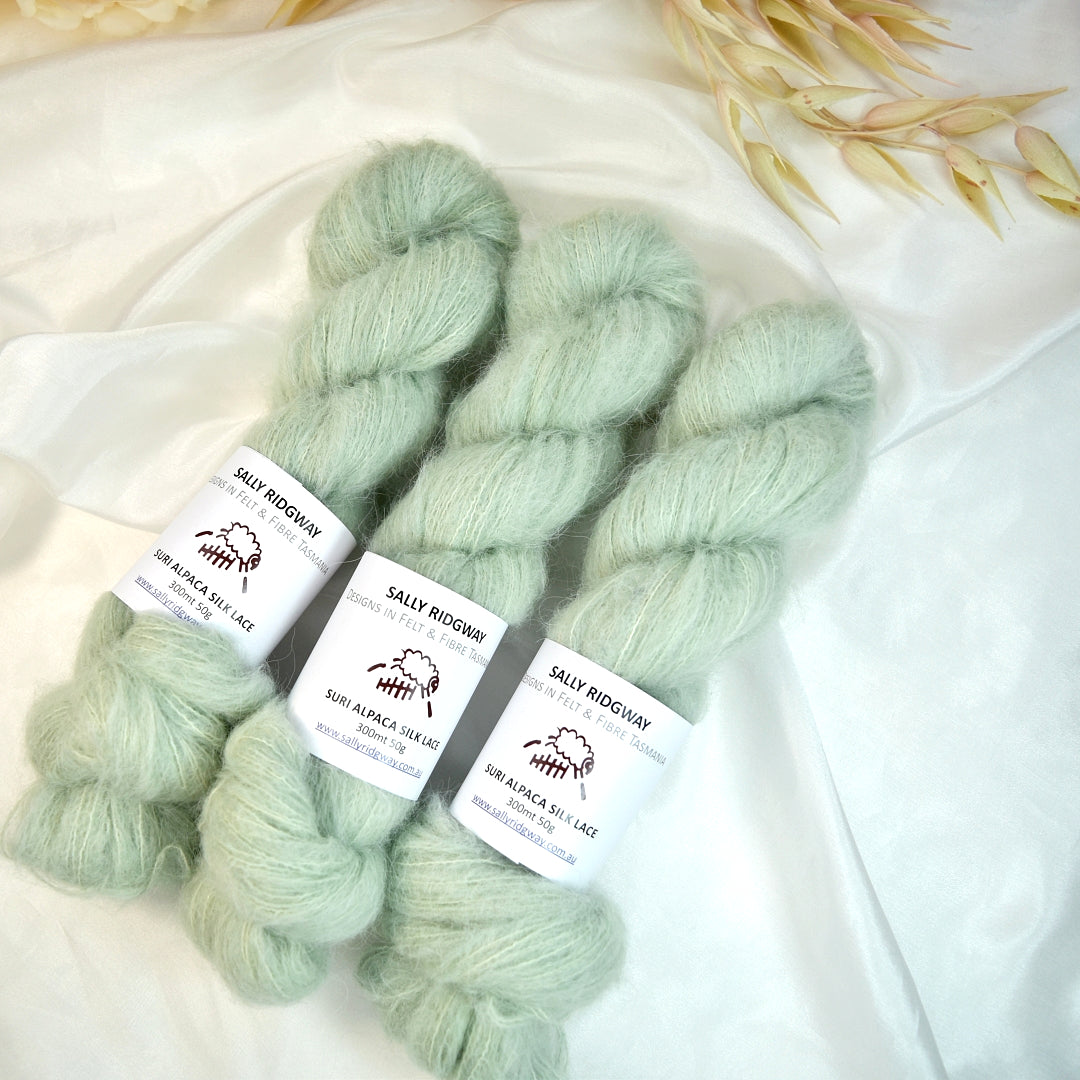 Sea Spray Brushed Suri Alpaca Silk Lace Hand Dyed| Suri Silk Lace | Sally Ridgway | Shop Wool, Felt and Fibre Online