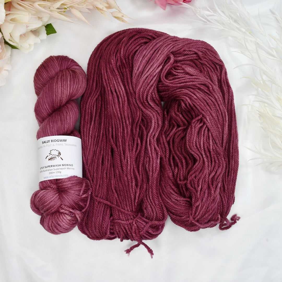 Claret on 8 Ply Superwash 100% Merino Yarn| 8 Ply Superwash Merino Yarn | Sally Ridgway | Shop Wool, Felt and Fibre Online