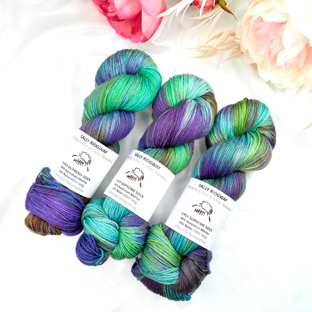 Twist and Shout 4 ply Supreme Sock Yarn Hand Dyed| Sock Yarn | Sally Ridgway | Shop Wool, Felt and Fibre Online