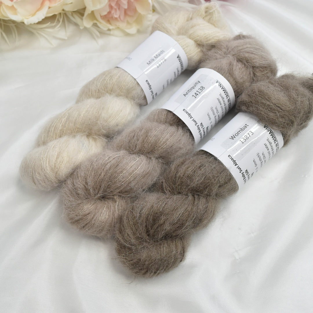 Wombat Brushed Suri Alpaca Silk Lace Hand Dyed| Suri Silk Lace | Sally Ridgway | Shop Wool, Felt and Fibre Online