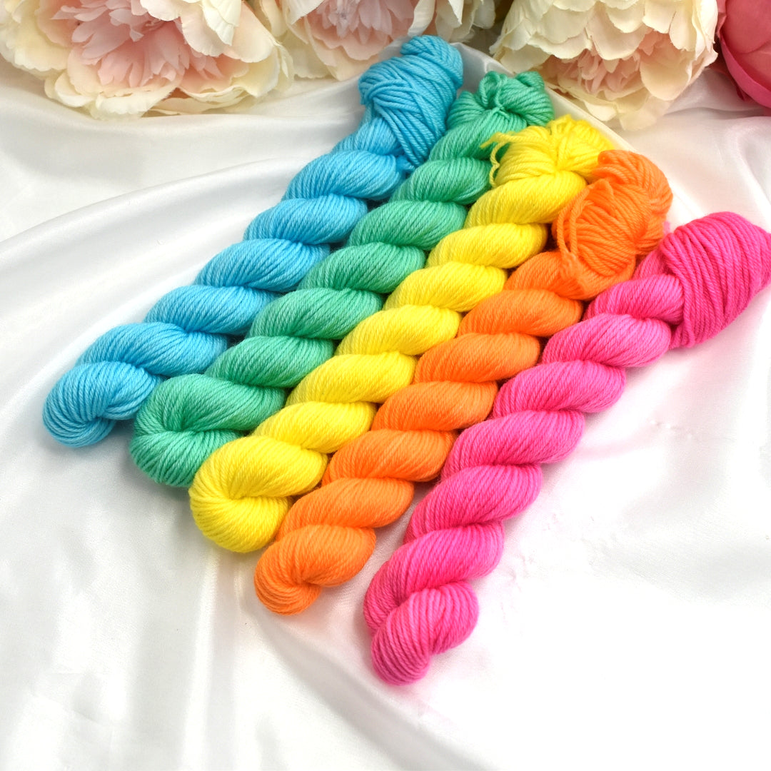 Mini Skein Set - Fluoro Rainbow| 4 Ply Mini Skein | Sally Ridgway | Shop Wool, Felt and Fibre Online