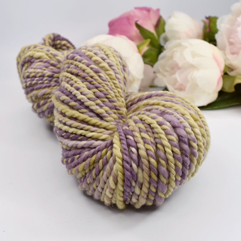 Hand Spun Tasmanian Merino Wool Chunky Yarn in Lavender & Ginger-Hand Spun Yarn-1-81.5 Mt-Sally Ridgway Designs in Felt & Fibre