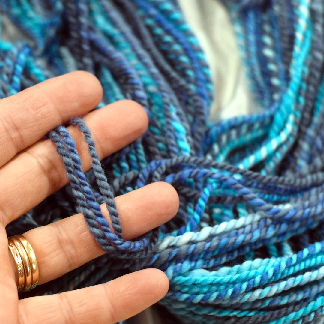 Hand Spun Tasmanian Merino Wool Chunky Yarn in Opal Blue-Hand Spun Yarn-2-100m / 90g-Sally Ridgway Designs in Felt & Fibre