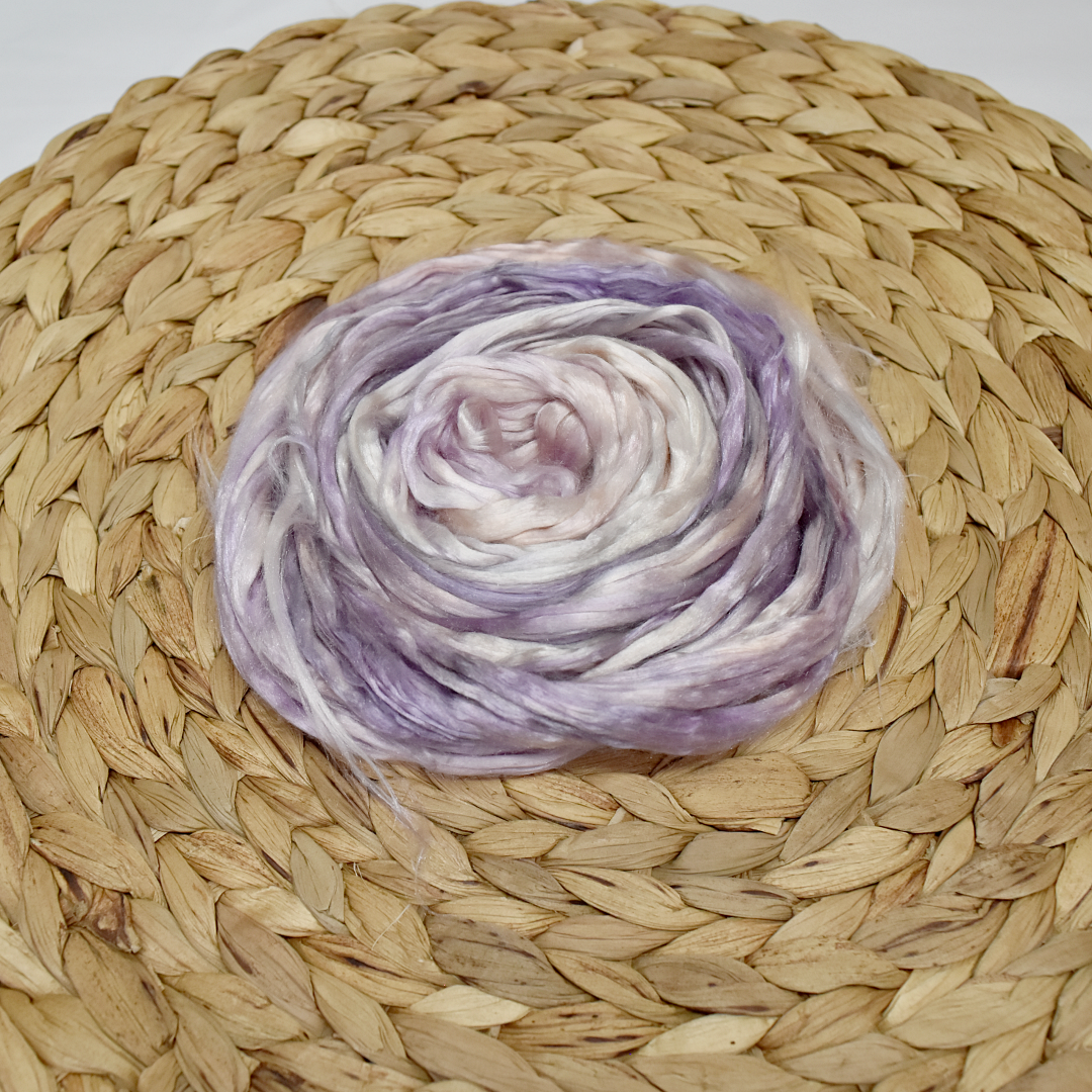 Mulberry Silk Roving Hand Dyed Lavender Fizz