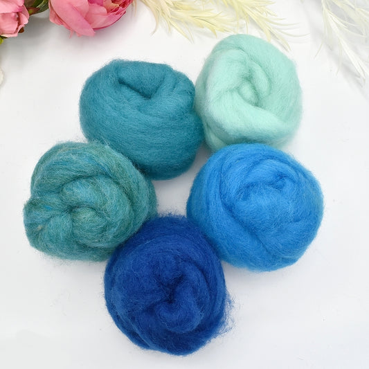 Marine Tones Carded Corriedale Sliver Mixed Bags 125g| Corriedale Wool | Sally Ridgway | Shop Wool, Felt and Fibre Online