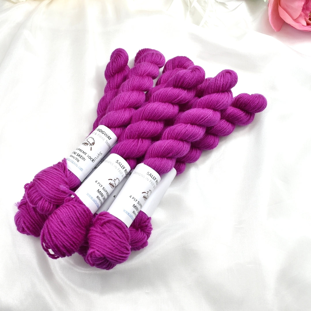 Mini Skeins 4 Ply Supreme Sock Yarn Raspberry Syrup-4 Ply Mini Skein-3-Sally Ridgway Designs in Felt & Fibre