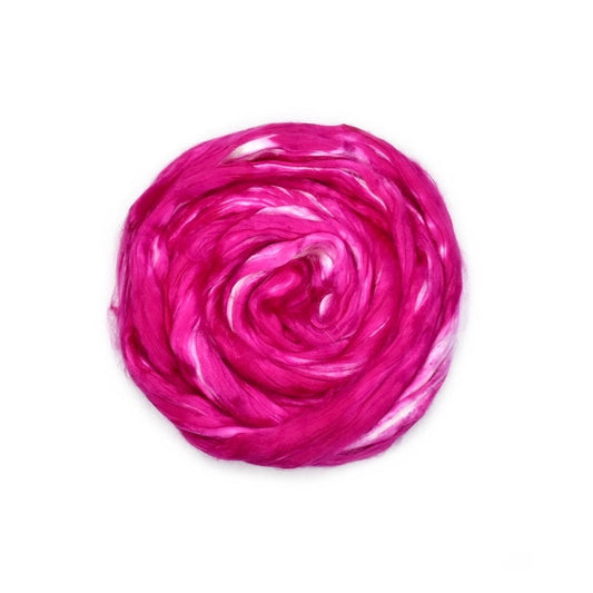 Mulberry Silk Roving Hand Dyed in Crimson Bud| Silk Roving/Sliver | Sally Ridgway | Shop Wool, Felt and Fibre Online
