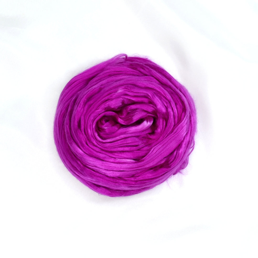 Mulberry Silk Roving Hand Dyed in Raspberry Syrup| Silk Roving/Sliver | Sally Ridgway | Shop Wool, Felt and Fibre Online