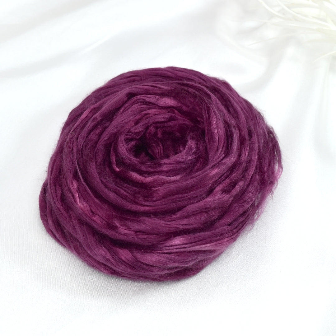 Mulberry Silk Roving Hand Dyed in Ruby-Silk Roving/Sliver-4-Ruby-Sally Ridgway Designs in Felt & Fibre