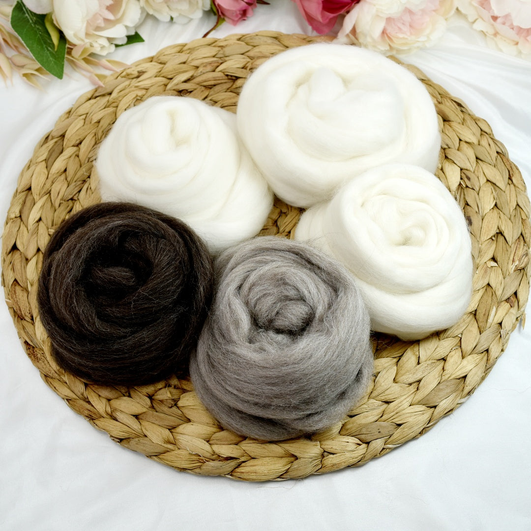 Undyed Natural Sample Packs 250g| Undyed Wool Roving Top | Sally Ridgway | Shop Wool, Felt and Fibre Online