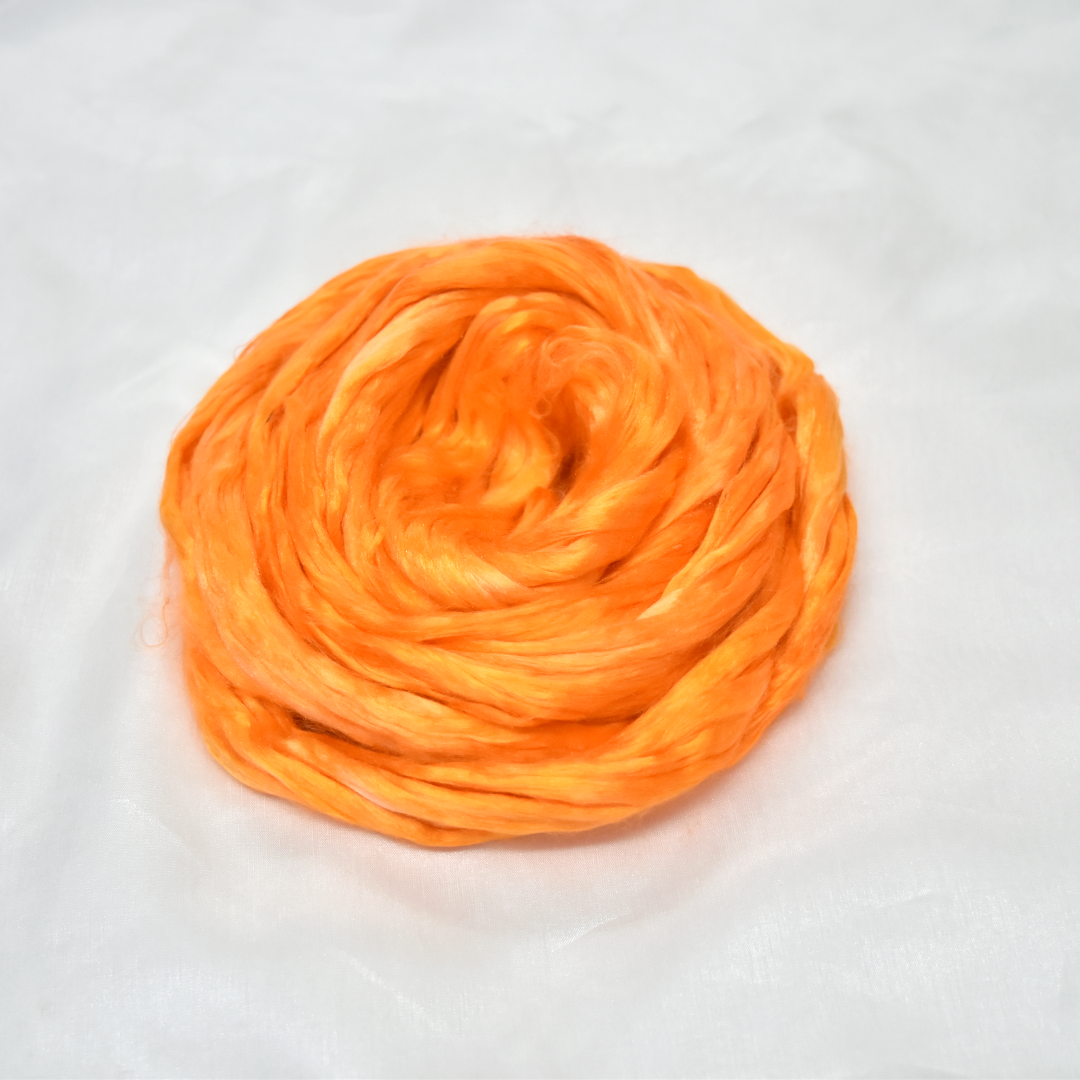 Orange Hand Dyed Mulberry Silk Roving