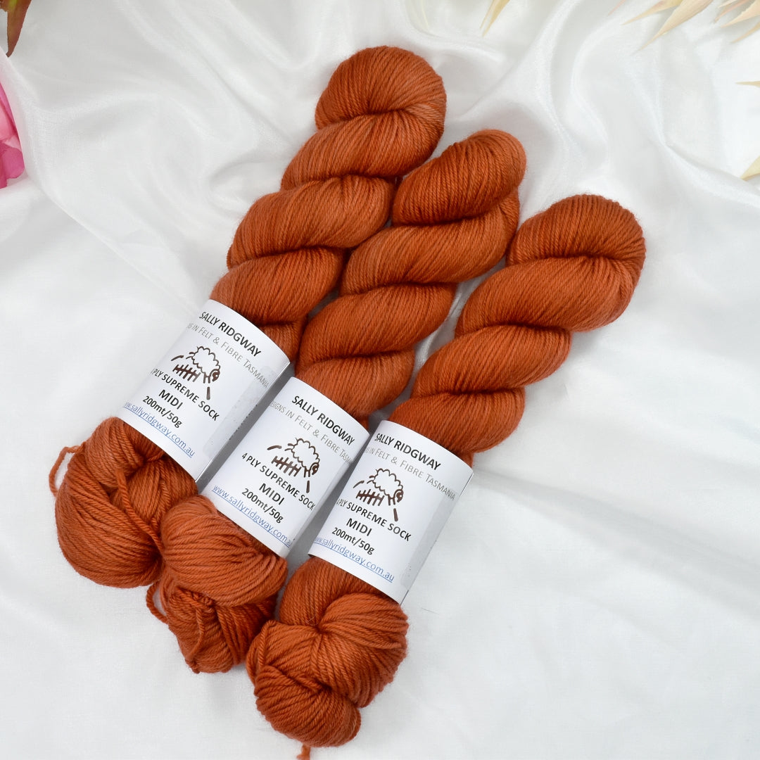 Paprika 50g Midi Half Skein| 4 Ply Midi Skeins | Sally Ridgway | Shop Wool, Felt and Fibre Online