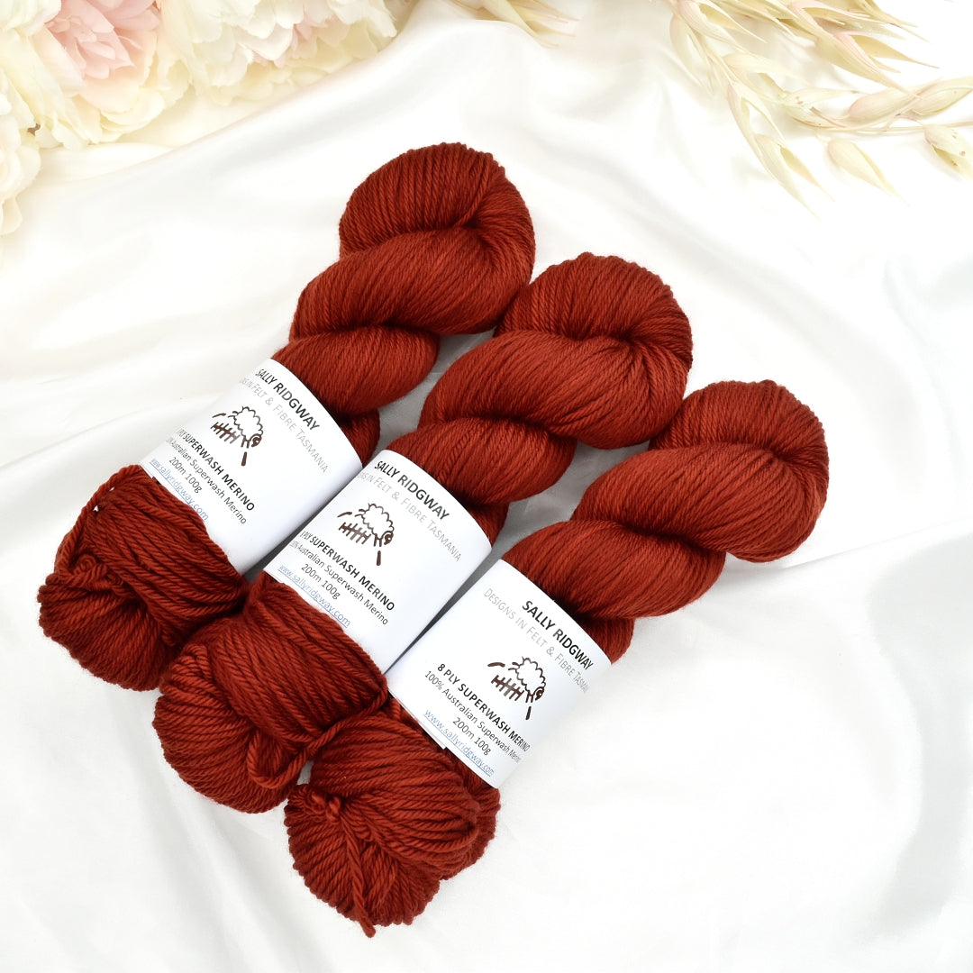 Red Rock on 8 Ply Superwash 100% Merino Yarn| 8 Ply Superwash Merino Yarn | Sally Ridgway | Shop Wool, Felt and Fibre Online
