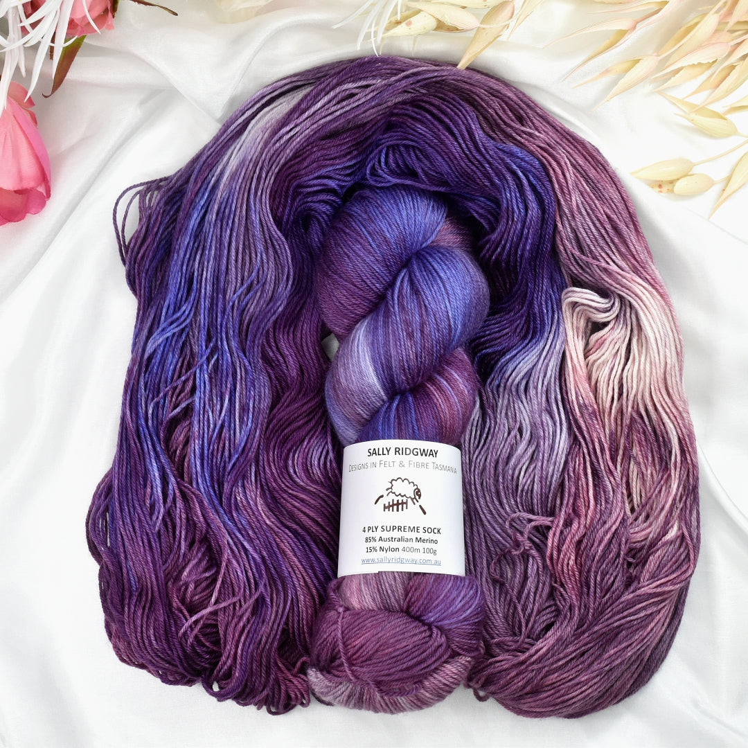 Ruby Blues 4 ply Supreme Sock Yarn Hand Dyed| Sock Yarn | Sally Ridgway | Shop Wool, Felt and Fibre Online