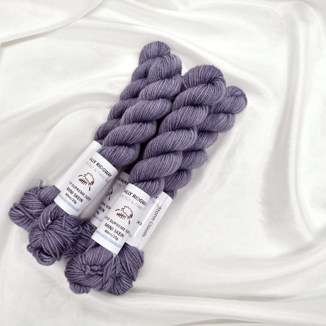 Mini Skeins 4 Ply Supreme Sock Yarn Storm Clouds| 4 Ply Mini Skein | Sally Ridgway | Shop Wool, Felt and Fibre Online