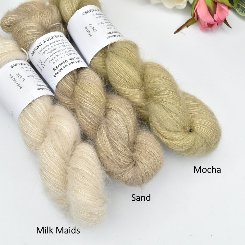 Superkid Mohair & Silk Hand Dyed Sand| Mohair Silk | Sally Ridgway | Shop Wool, Felt and Fibre Online