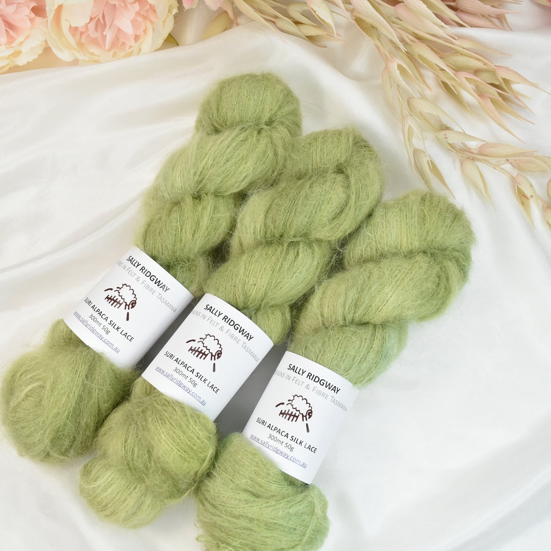 Fig Leaf Brushed Suri Alpaca Silk Lace Hand Dyed| Suri Silk Lace | Sally Ridgway | Shop Wool, Felt and Fibre Online