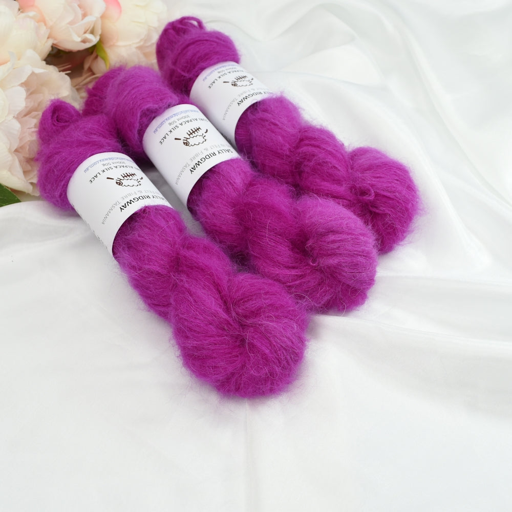 Suri Alpaca Silk Lace Hand Dyed Raspberry Syrup-Suri Silk Lace-2-Sally Ridgway Designs in Felt & Fibre