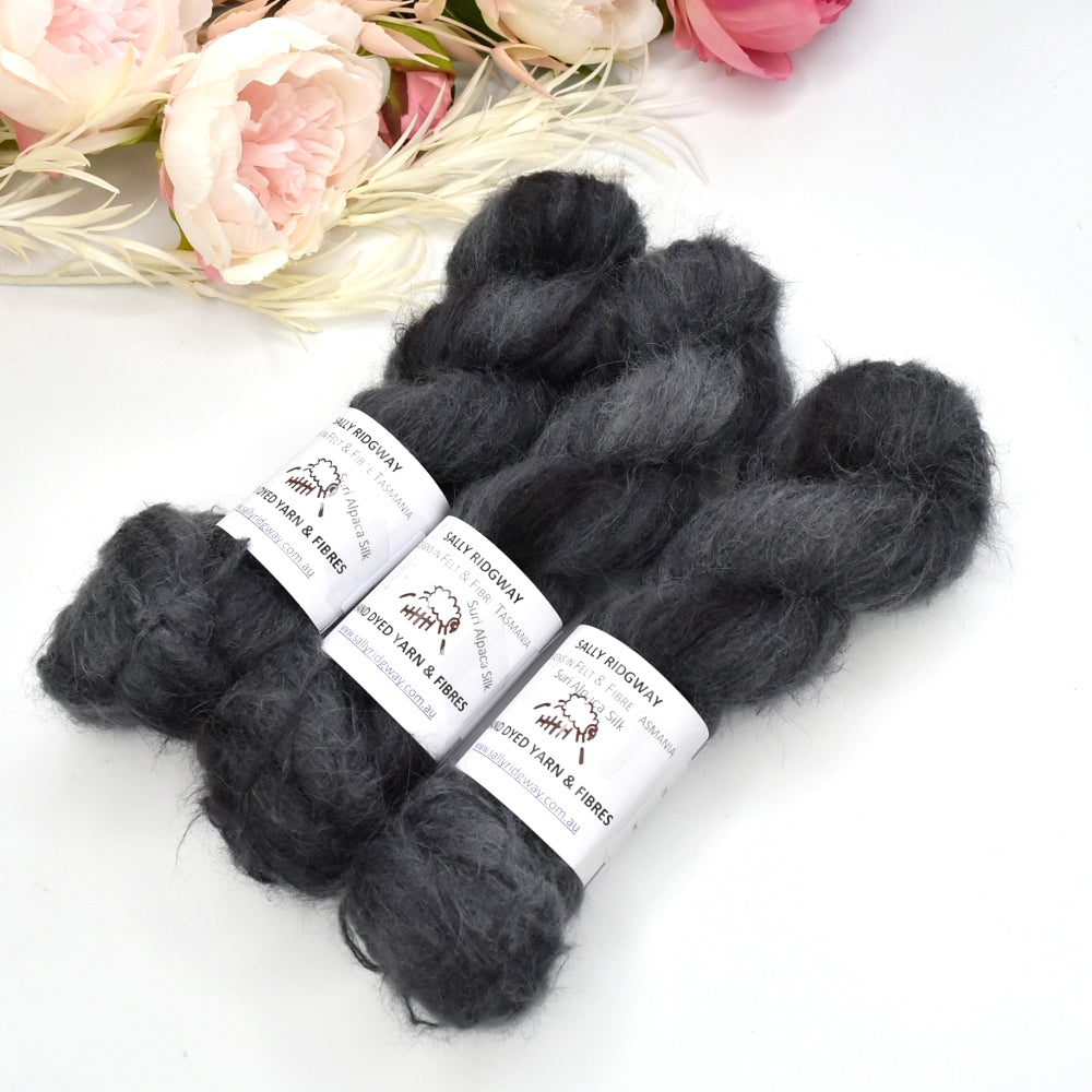 Suri Alpaca Silk Lace Hand Dyed Soot-Suri Silk Lace-2-Sally Ridgway Designs in Felt & Fibre