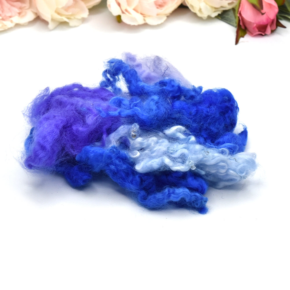 Tasmanian English Leicester Lamb Locks - Blue Purple Mix-English Leicester Wool Tops-3-20 Grams-Sally Ridgway Designs in Felt & Fibre
