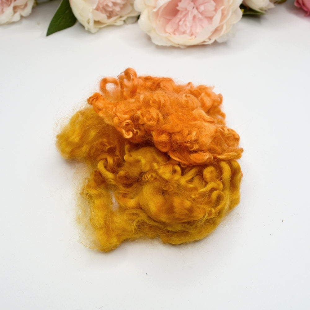 Tasmanian English Leicester Locks Hand Dyed Golden Orange-English Leicester Wool Tops-1-20 grams-Sally Ridgway Designs in Felt & Fibre