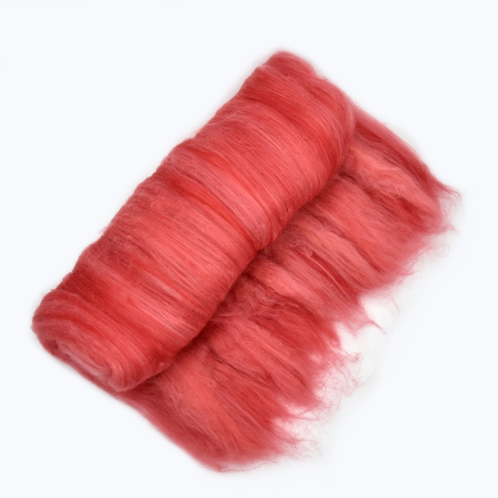 Tasmanian Merino Wool Carded Batts Hand Dyed Light Red| Merino Wool Batts | Sally Ridgway | Shop Wool, Felt and Fibre Online