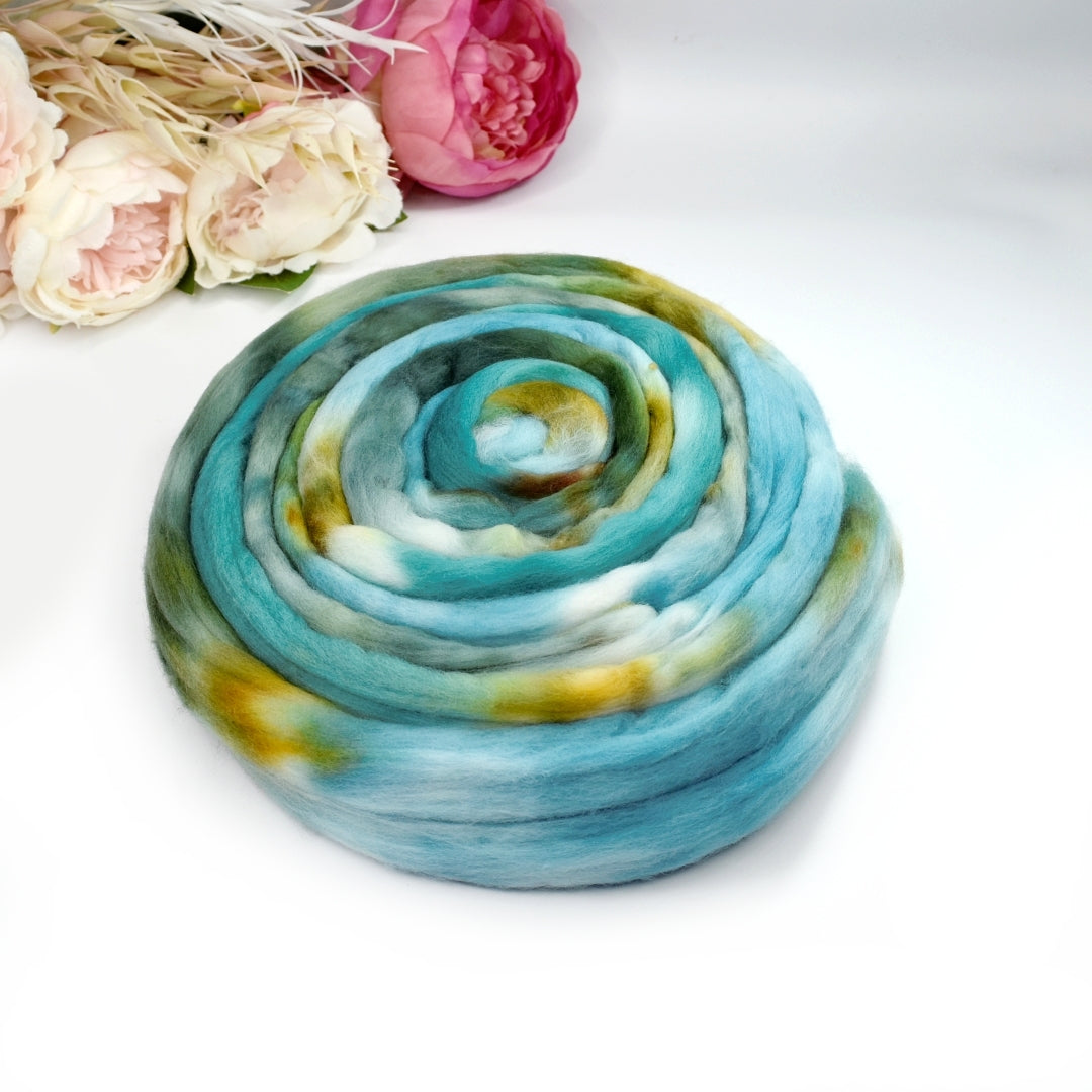 Tasmanian Merino Wool Combed Top Hand Dyed Georgian Bay-Merino wool tops-2-100 grams-Sally Ridgway Designs in Felt & Fibre