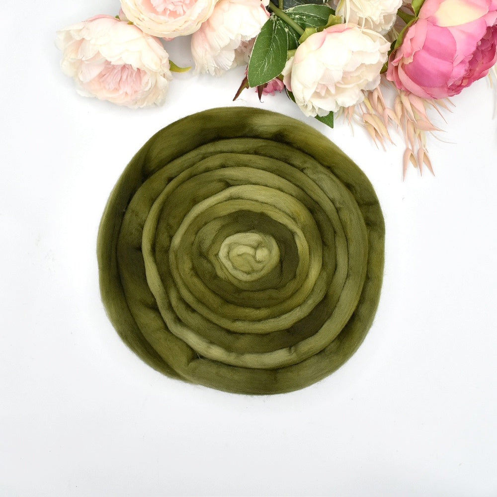 Tasmanian Merino Wool Combed Top Hand Dyed Lichen Leaves| Merino Wool Tops | Sally Ridgway | Shop Wool, Felt and Fibre Online