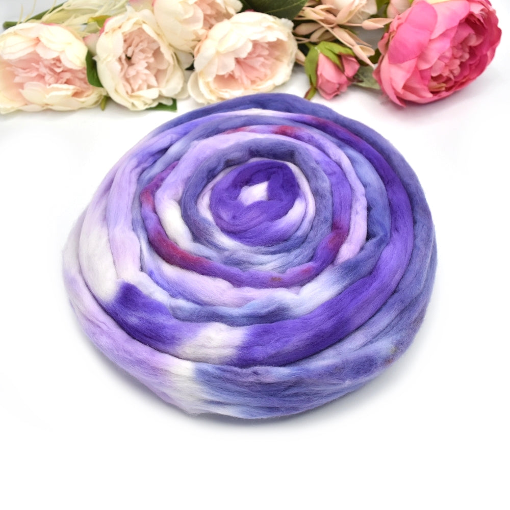 Tasmanian Merino Wool Combed Top Hand Dyed Native Violets-Merino wool tops-2-100 grams-Sally Ridgway Designs in Felt & Fibre