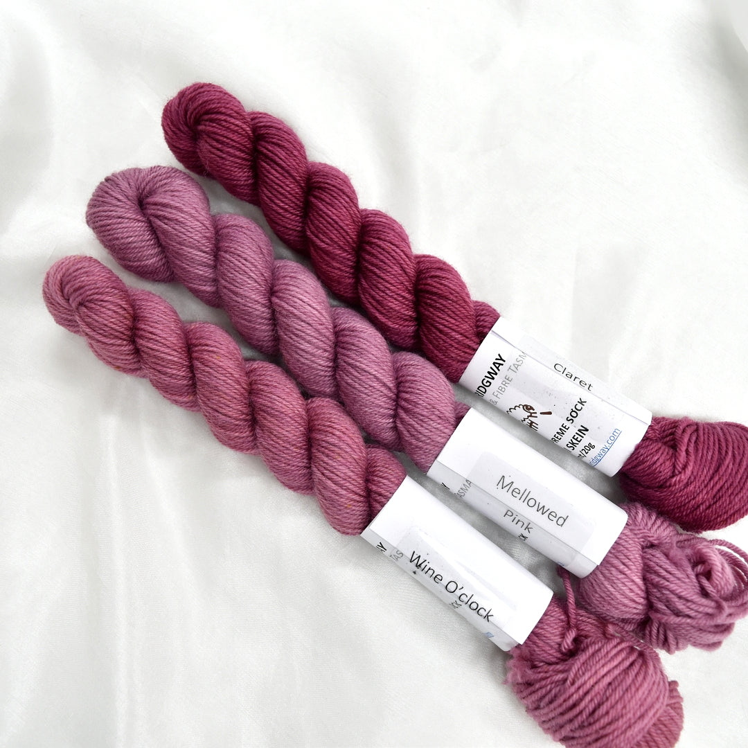 Mini Skein 4 Ply Supreme Sock Yarn Wine O'clock| 4 Ply Mini Skein | Sally Ridgway | Shop Wool, Felt and Fibre Online