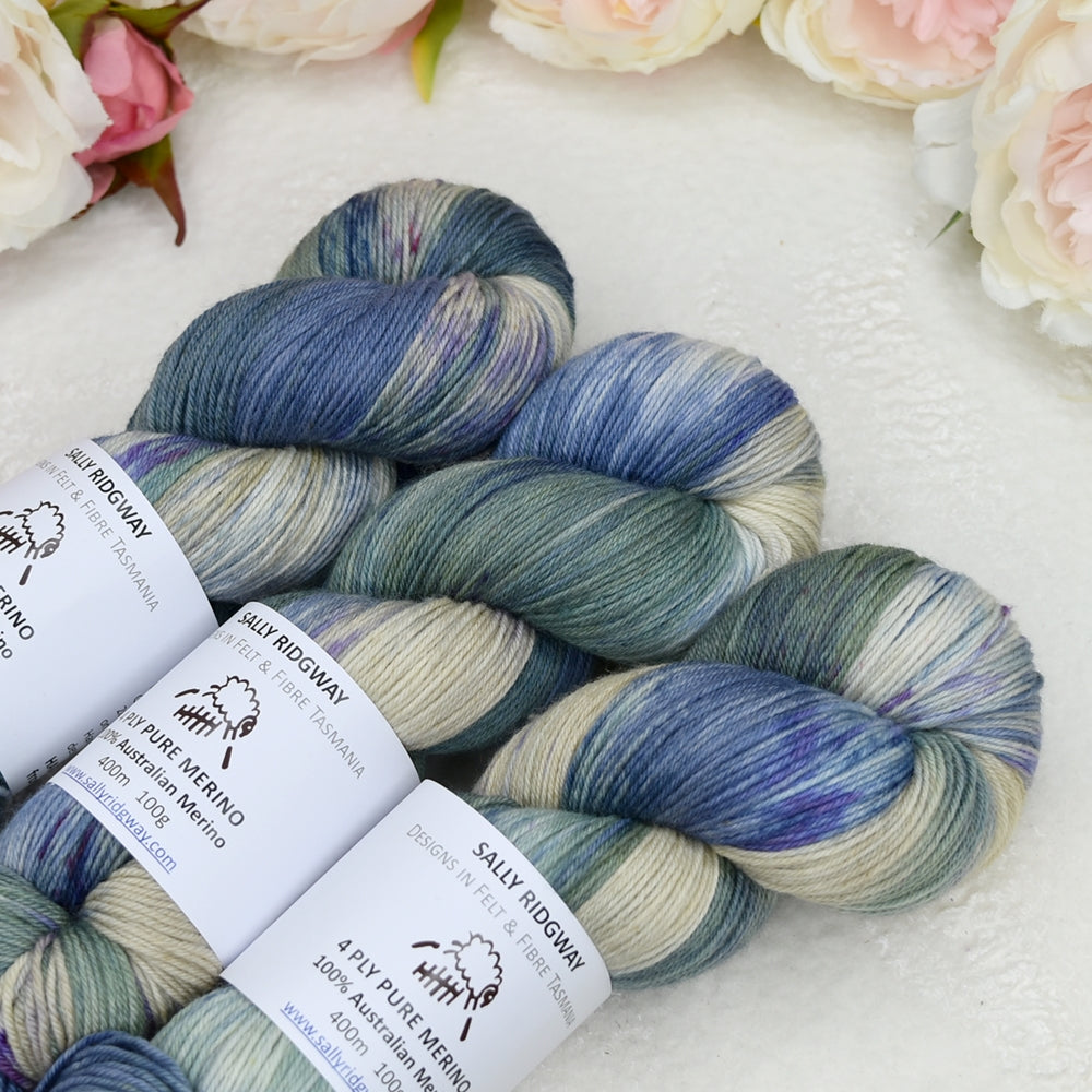 4 Ply Pure Australian Merino Wool Yarn Hand Dyed Stormy Sea-4 Ply Pure Merino Yarn-3-Sally Ridgway Designs in Felt & Fibre