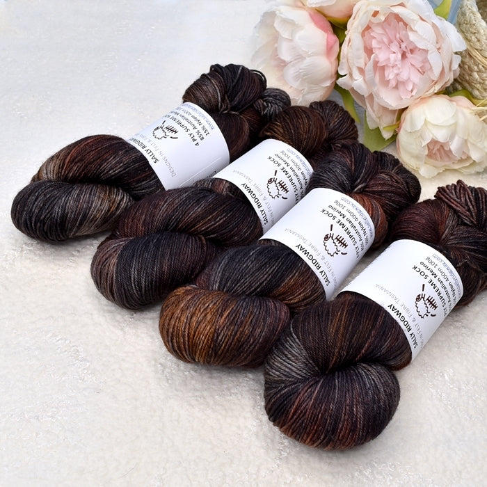 4 ply Supreme Sock Yarn Hand Dyed Black Chocolate-Sock Yarn-2-Sally Ridgway Designs in Felt & Fibre