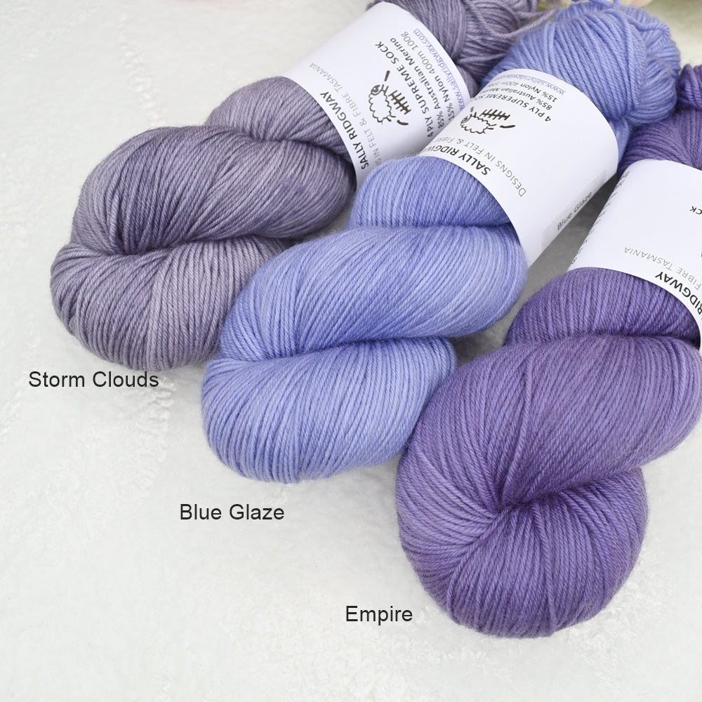 4 ply Supreme Sock Yarn Hand Dyed Blue Glaze| Sock Yarn | Sally Ridgway | Shop Wool, Felt and Fibre Online