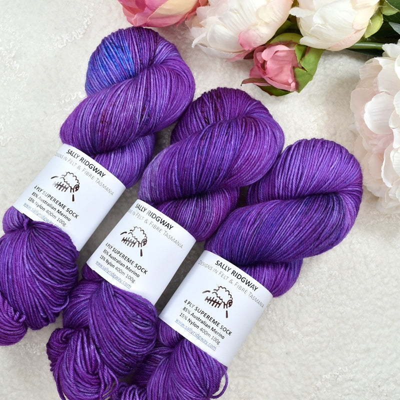 4 ply Supreme Sock Yarn Hand Dyed Blueberry Swoon 13381-Sock Yarn-2-Sally Ridgway Designs in Felt & Fibre