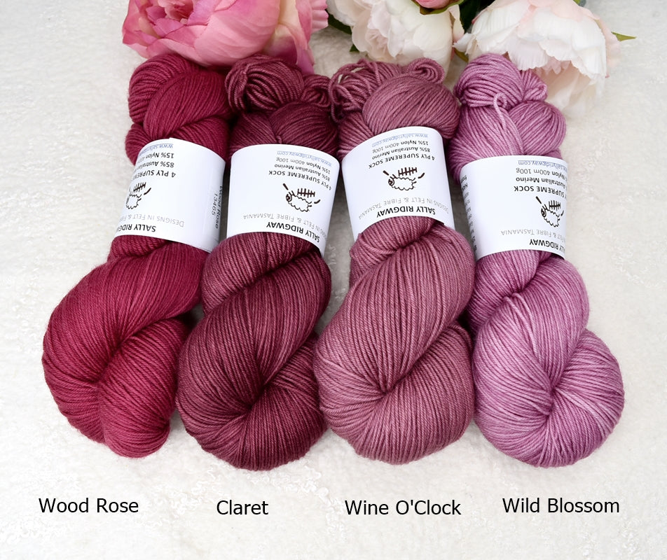 4 ply Supreme Sock Yarn Hand Dyed Claret| Sock Yarn | Sally Ridgway | Shop Wool, Felt and Fibre Online