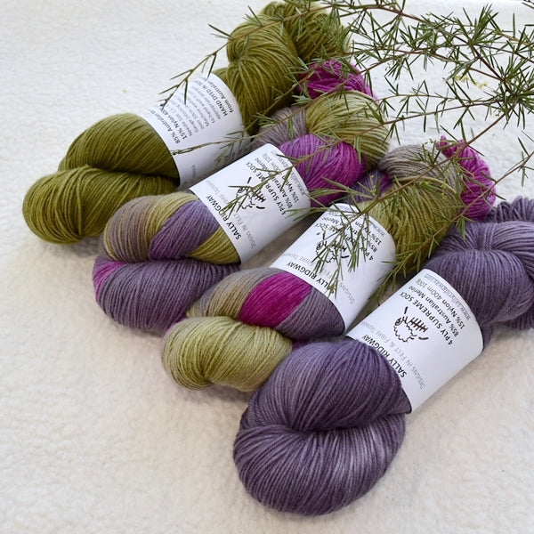 4 ply Supreme Sock Yarn Hand Dyed Purple Rose 13124-Sock Yarn-3-Sally Ridgway Designs in Felt & Fibre