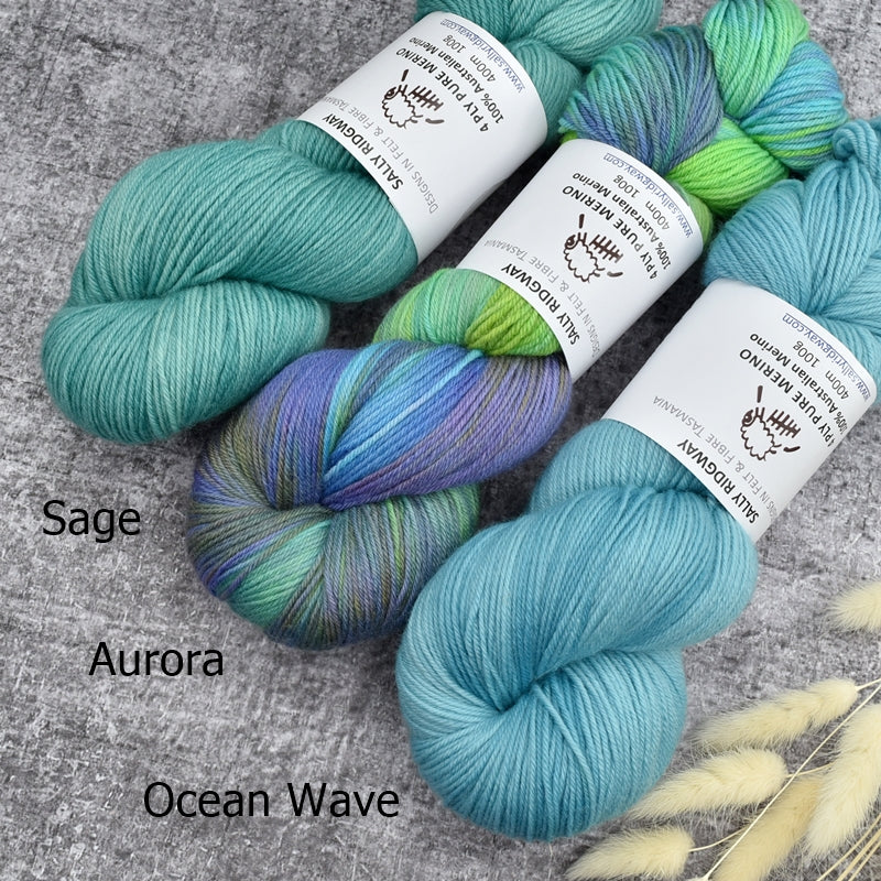4 Ply Pure Merino Wool Yarn Hand Dyed Aurora-4 Ply Pure Merino Yarn-2-Sally Ridgway Designs in Felt & Fibre