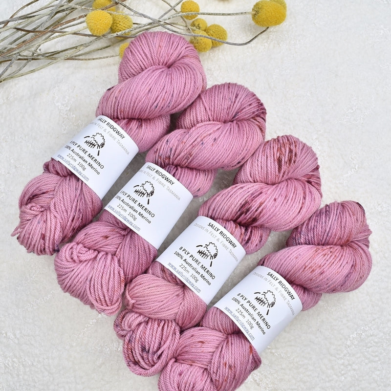 8 Ply Pure Merino Wool Knitting Yarn Hand Dyed Spotted Blossom-8 ply Pure Merino Yarn-2-Sally Ridgway Designs in Felt & Fibre