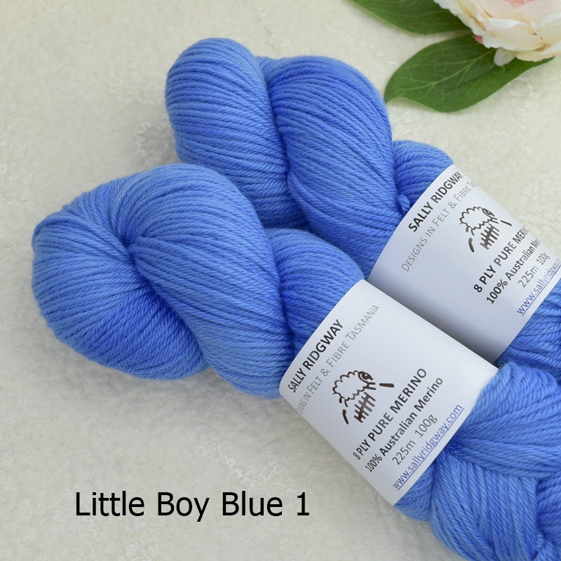 8 Ply Pure Merino Wool Yarn in Little Boy Blue-8 ply Pure Merino Yarn-1-Sally Ridgway Designs in Felt & Fibre