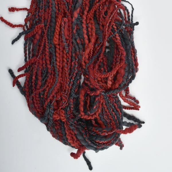 Chunky Merino Wool Hand Spun Art Yarn Black Red 11703| Hand Spun Yarn | Sally Ridgway | Shop Wool, Felt and Fibre Online