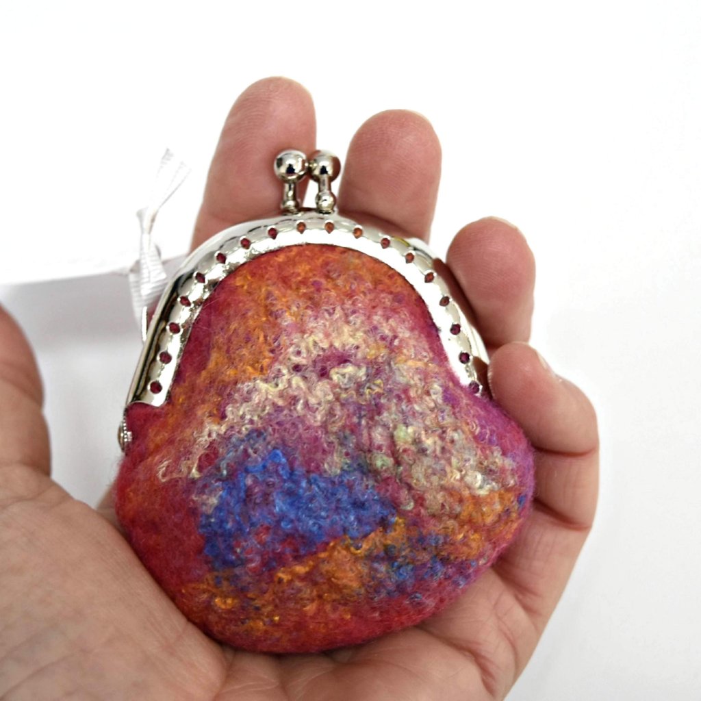 Wool Felted Coin Purse Handmade Kiss Lock Purse Multi 12543-Coin Purse-3-Sally Ridgway Designs in Felt & Fibre